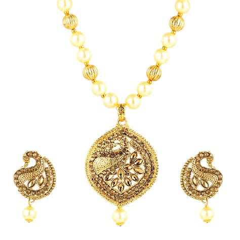 Yellow Chimes Peacock Design Kundan Studded Gold Plated Jewellery Set ...