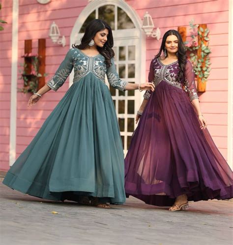 Buy Elegant Faux Georgette Gown with 3mm Sequence Work - Indian ...