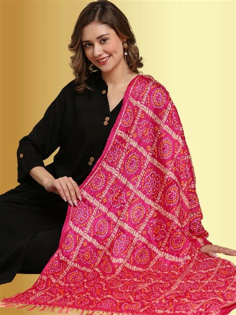 Rani Pink Bandhini Gharchola Printed Art Silk Crushed Dupatta – Dupatta ...