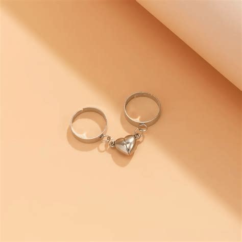 Pinapes Silver Alloy Dual Heart Couple Rings Love Forever Proposal – HalfPe