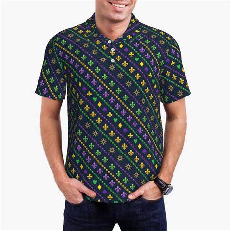 Daiia Mardi Gras Strings of Beads Pattern Men's Polo Shirts,Solid Deck ...
