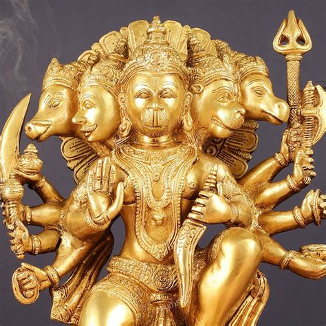 Buy Brass Panchmukhi Hanuman 13" Matte gold - Budhshiv.com