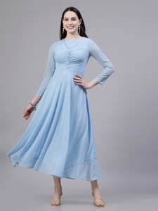AAYU Women Fit and Flare Light Blue Midi/Calf Length Dress - Buy AAYU ...