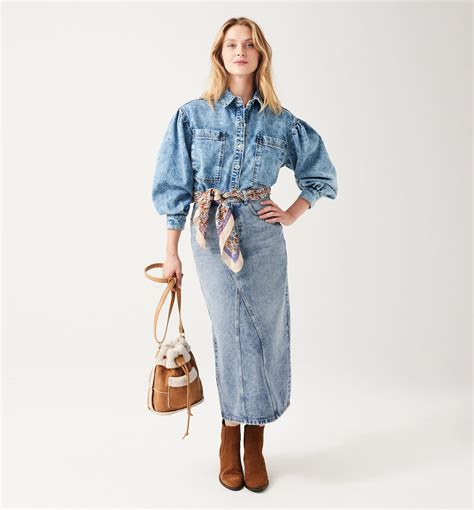 Mid-length denim skirt - Medium denim