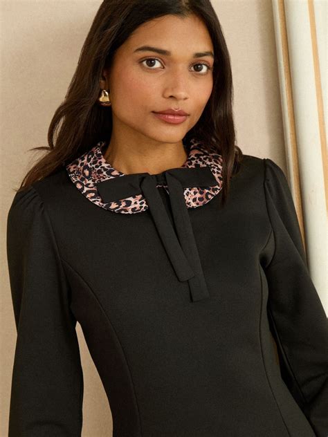 Buy Love & Roses Black/Leopard Animal Long Sleeve Contrast Collar Mini ...