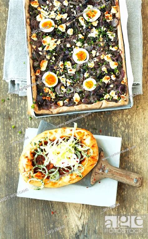 Onion and herb pizza and Turkish pide, Stock Photo, Picture And Rights ...