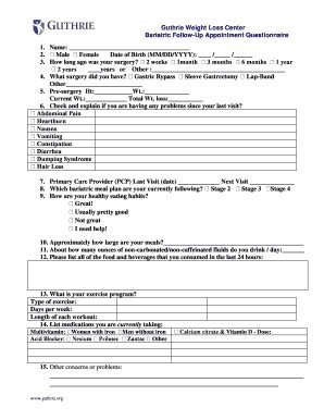 Guthrie Weight Loss Questionnaire - Fill Online, Printable, Fillable ...