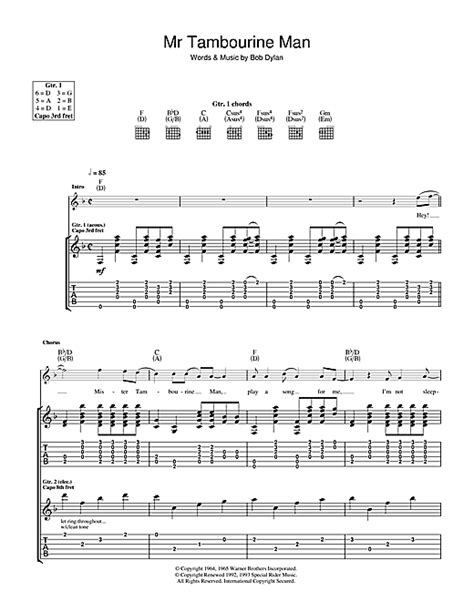 Mr. Tambourine Man Guitar Tab by Bob Dylan (Guitar Tab – 41271)