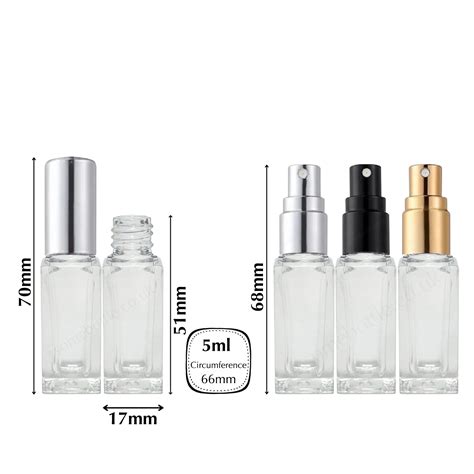 5ml Square Glass Sample Size Perfume Bottle + Gold Mist Sprayer - Some ...