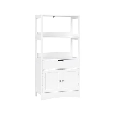 VASAGLE 122cm White Floor Cabinet with Drawer 2 Open Shelves and Double ...