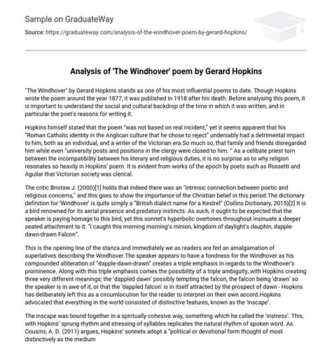 ⇉Analysis of 'The Windhover' poem by Gerard Hopkins Essay Example ...