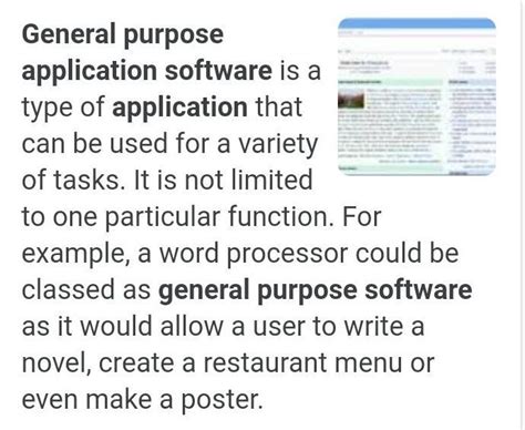 What is the use of general purpose software? And give four examples ...