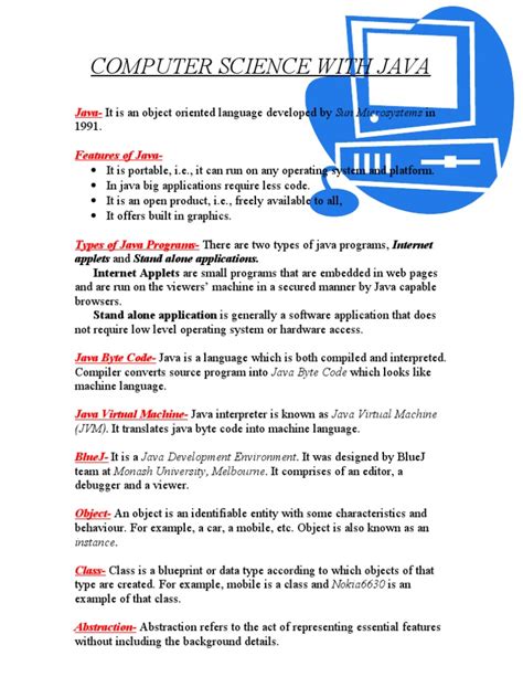 Computer Science - Introduction To Java ISC Notes | PDF | Constructor ...