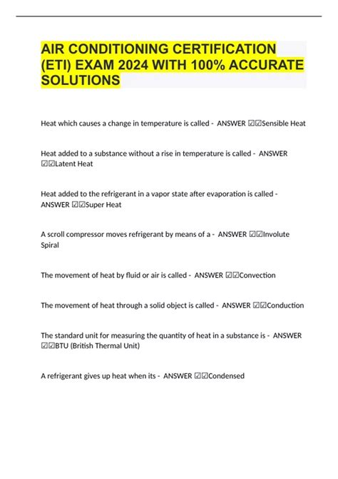 AIR CONDITIONING CERTIFICATION (ETI) EXAM 2024 WITH 100% ACCURATE ...