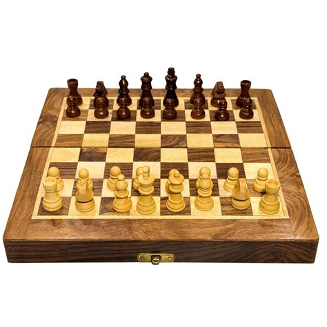 MM Toys Handcrafted 10 x 10 Inch Wooden Magnetic Chess Board Set Made ...