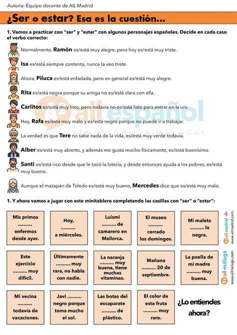 A2 Spanish activity to work on ser and estar - AIL Español