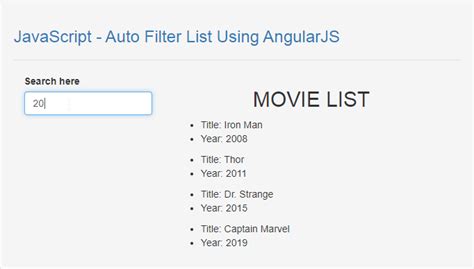 List Filter JavaScript 的图像结果