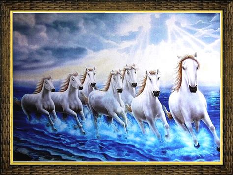 GLAMSIYA 7 Running Vastu Horses Art Framed Painting (12 Inch x 18 Inch ...