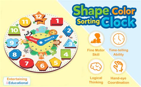 Buy Webby Wooden Early Educational Teaching Clock-Time & Shapes Sorting ...