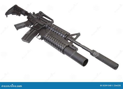 M4 Carbine with Silencer Equipped with an M203 Grenade Launcher Stock ...