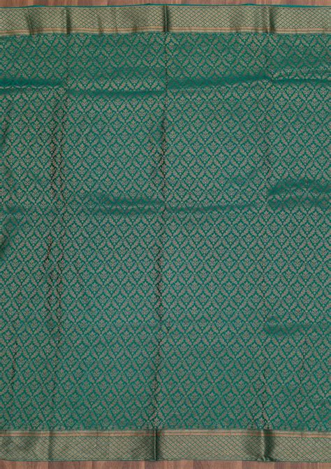Buy Rama Green Zariwork Pure Silk Saree - Koskii