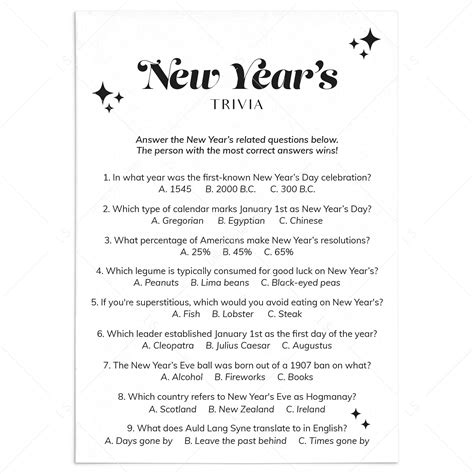 New Years Eve Trivia Questions and Answers Printable - Worksheets Library