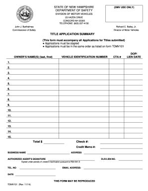 NH TDMV101 2014 - Fill and Sign Printable Template Online