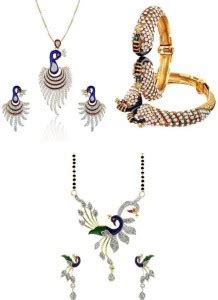 JEWELS GURU Brass, Silver Gold-plated, Rhodium Multicolor Jewellery Set ...
