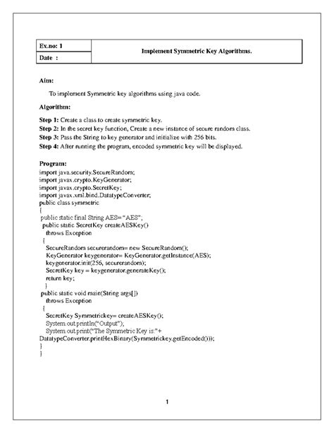 CCS 354 - Network Security LAB - Ex: 1 Implement Symmetric Key ...