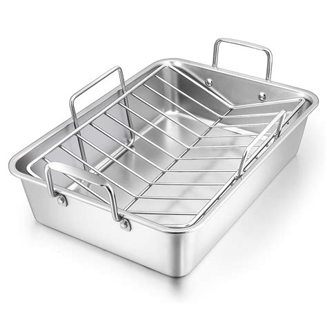 Buy Leonyo Roasting Pan with V-shaped Rack, Stainless Steel Rectangular ...