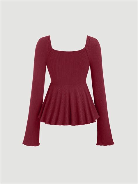 V Neck Flared Long Sleeve Top in Maroon - Littlebox India