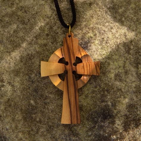 Hand Carved Olive Wood Celtic Cross Pendant - MuseumReplicas.com