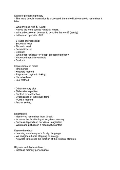 Depth of processing theory - Depth of processing theory The more deeply information is processed ...