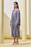 Buy Grey Crepe Round Neck Pleated Cape Dress For Women by Pleats By ...