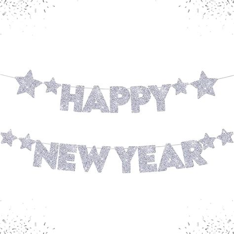 Festiko® Silver Glitter Happy New Year Banner for NYE and Eve Party ...