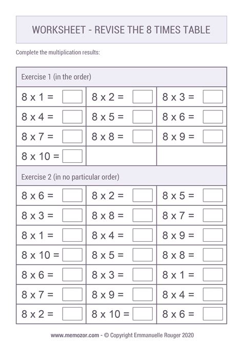 Image result for 8 Times Table Worksheet PDF