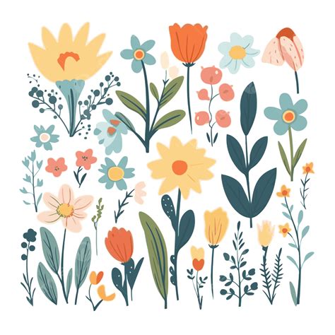 May Flowers Clipart Colorful Decorative Flowers In Vector Hand Drawn ...