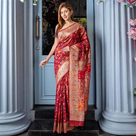 Red Printed Cotton Silk Saree