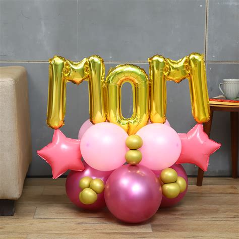Send Mom Pink & Golden Balloons Arrangement Online in India at Indiagift.in