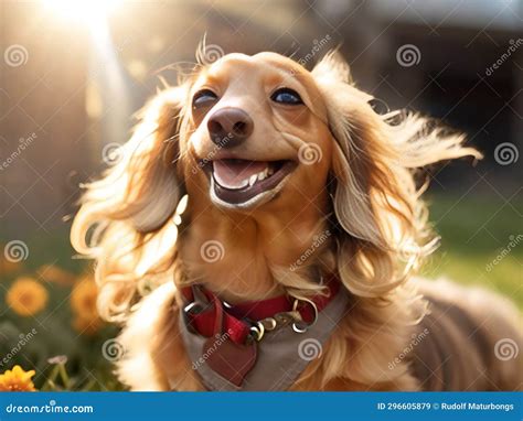 Beautiful Blond Long Haired Dachshund Smiling with the Sunlight Behind ...