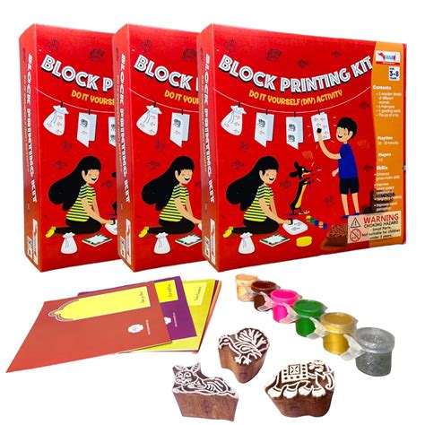 CocoMoco Kids Block Printing DIY Kit, Activity Kit for Kids with Wooden ...