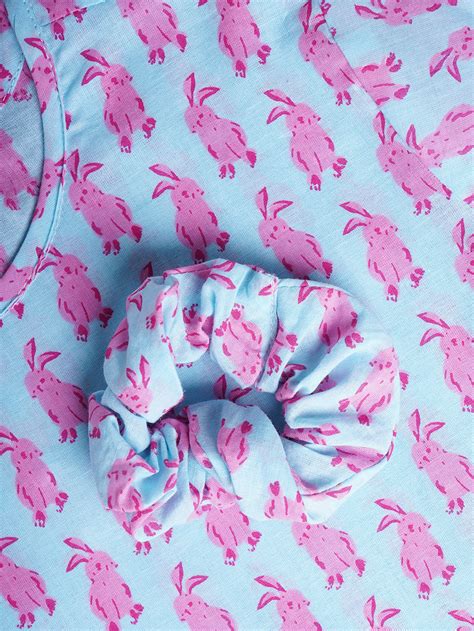 Girls Rabbit Printed Cotton Loungewear Set With Frill Detailing ...