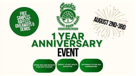 1 Year Anniversary Event!! ?, Jack's Natural Foods, Longview, 2 August ...