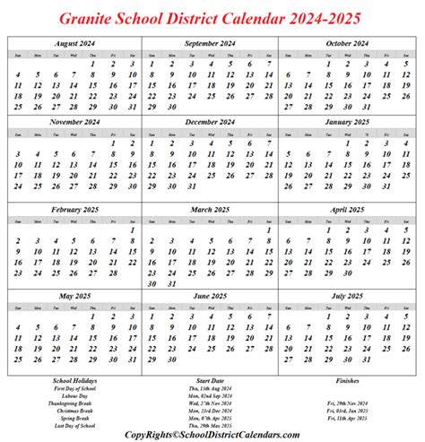 Granite School District Calendar 2024-2025 With Holidays & PDF