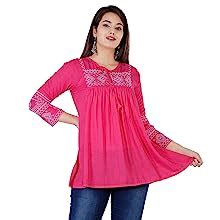 Buy MHAKAY Women's Regular Fit Rayon Slub Embroidered Top (MHAKAY ...