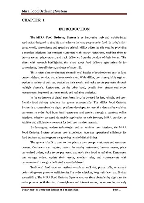 MIRA Food Ordering System: Chapter 1 Overview and Features - Studocu