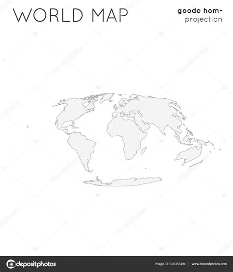 World map Globe in goode homolosine projection plain style Outline ...