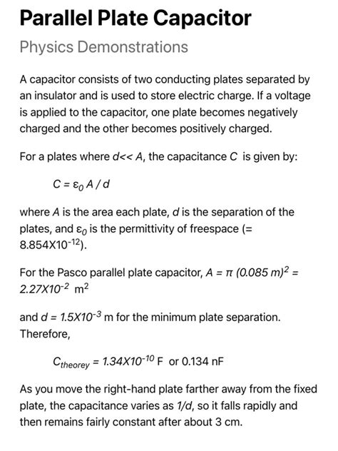 Image result for Parallel Plate Capacitance Equation