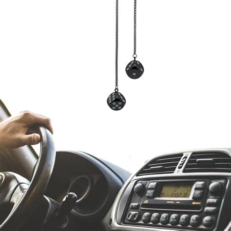 Car Dice Rear View Mirror Accessories Metal Dice for Car Ornament Rear View Mirror Hanging ...