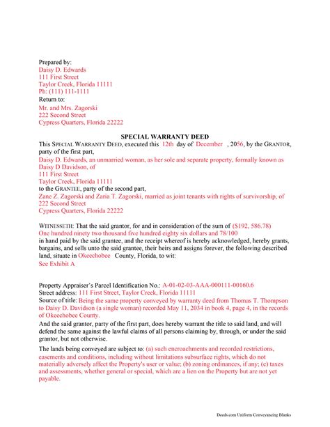 Orange County Special Warranty Deed Form | Florida | Deeds.com